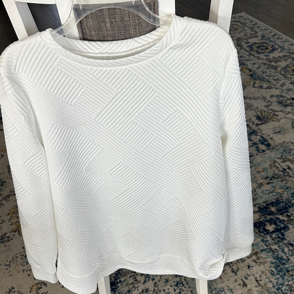 Women's White Textured Crewneck  Sweatshirt.